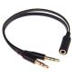Audio Jack 3,5 mm Y-Splitter M/F, Stereo+Mikrofon, platt kabel, svart, inklusive iPhone/Samsung-headset