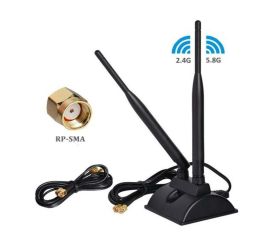 Dual Band WiFi-antenn med RP-SMA hankontakt & magnetisk bas för router och etc.