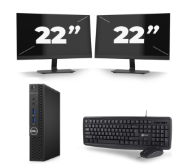 Dell Optiplex 3070 Micro USFF - Intel Core i5-9:e generationen - 8 GB RAM - 256 GB SSD - Windows 11 + 2x 22 tums bildskärm
