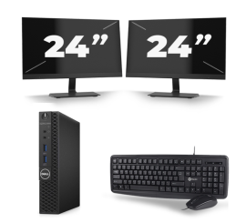 Dell Optiplex 3070 Micro USFF - Intel Core i5-9:e generationen - 8 GB RAM - 256 GB SSD - Windows 11 + 2x 24 tums bildskärm