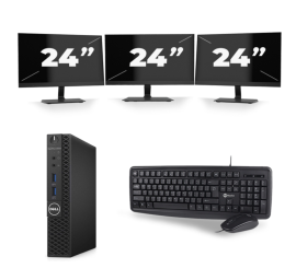 Dell OptiPlex 3070 Micro USFF - Intel Core i3-9:e generationen - 8 GB RAM - 256 GB SSD - Windows 11 + 3x 24 tums bildskärm