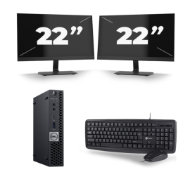 Dell Optiplex 7070 Micro USFF - Intel Core i5-9:e generationen - 8 GB RAM - 256 GB SSD - Windows 11 + 2x 22 tums bildskärm
