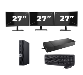 Dell OptiPlex 7070 Micro USFF - Intel Core i7-9:e generationen - 8 GB RAM - 256 GB SSD - Windows 11 + 3x 27 tums bildskärm