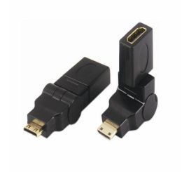 Mini HDMI hane till HDMI hona 360 grader 90 vinklad vridbar adapter, förgylld