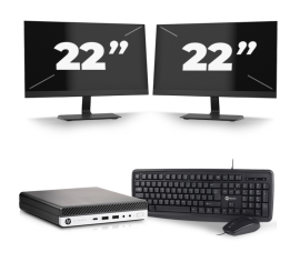 HP EliteDesk 800 G5 USFF - Intel Core i5-9:e generationen - 8 GB RAM - 256 GB SSD - Windows 11 + 2x 22 tums bildskärm