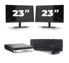 HP EliteDesk 800 G5 USFF - Intel Core i5-9:e generationen - 8 GB RAM - 256 GB SSD - Windows 11 + 2x 23 tums bildskärm