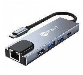 USB-C till HDMI 4K + Ethernet + USB 3.0 (x2) + USB-C-adapter